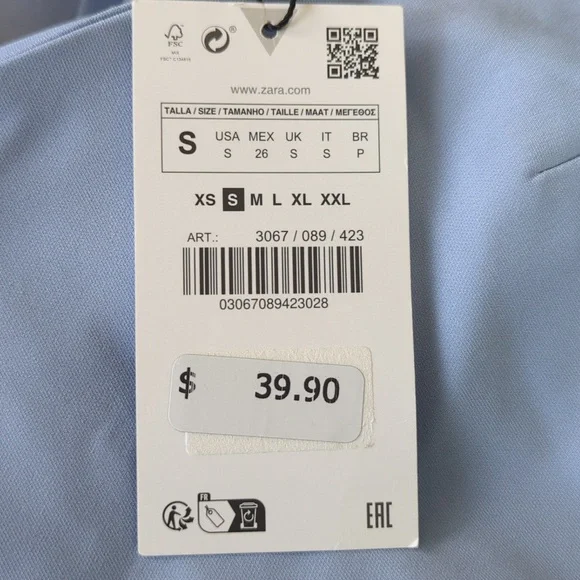 Zara, Powder Blue Tube top, Size Small - Picture 6 of 7